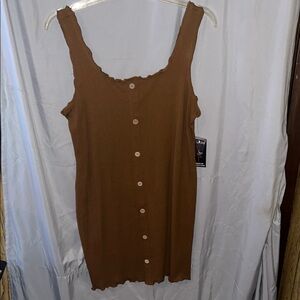NWT Brown Ribbed Feaux Button-Down Dress